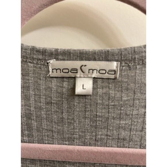 Moa Moa Women’s Gray Ribbed Cardigan Sweater Sz Large Office Career Casual - Picture 5 of 5